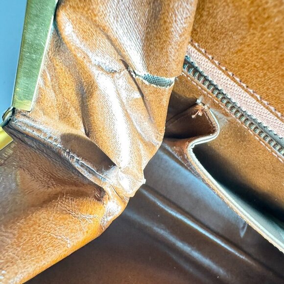 Vintage 50s 60s Crock Skin Brown medium Top Handle Bag - Picture 14 of 16